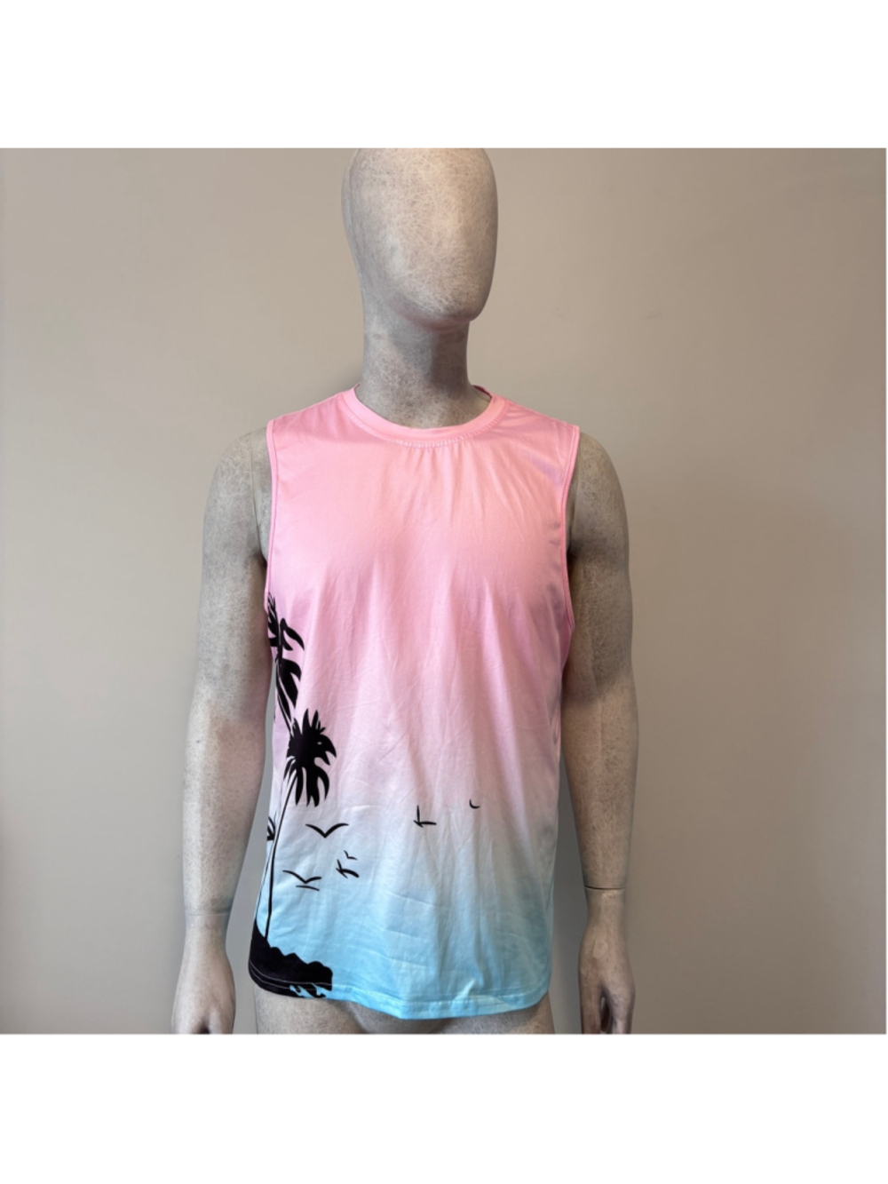 Shein Men's Size Large Colorful Pink and Blue Tropical Tank Top NIB